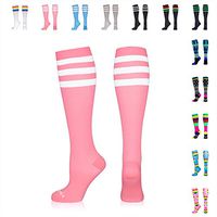 NEWZILL Compression Socks (20-30mmHg) for Men & Women, BEST Graduated Athletic Fit for Running, Nurses, Shin Splints, Flight Travel & Pregnancy. Boost Circulation (Stripes Pink/White, Large)