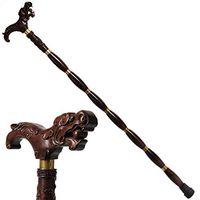 Weccan Wood Cane with Supportive Curved Handle Gift Exquisite Carving Walking Canes as Gifts Walking Sticks for Men and Women Hand Crutch Crutches Fashionable Sturdy Stable Brown