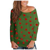 Kiminana Womens Off Shoulder Heart T Shirt Oversized Long Sleeve Valentine Blouse Sweatshirt Casual Loose Shirt Tunic