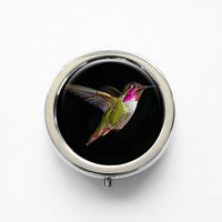 RhyNSky Animal Hummingbird Mini Portable Pocket Pill Box Case Holder for Purse, 3 Compartments, Silvery, FS188