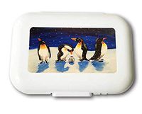 Small Weekly Pill Case - Van Gogh Style Watercolor Penguin Travel Pill Organizer Box for Travel Safe Plastic Material 7 Small and 1 Large-Compartment