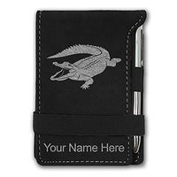 Mini Notepad, Alligator, Personalized Engraving Included (Black with Silver)