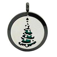 MERSDW Aromatherapy Necklace Christmas Tree Locket Essential Oil Fragrance Essential Diffuser Pendant Stainless Steel Hollow Essential Oil Aromatherapy Storage Round Box Sweater Chain (Black)