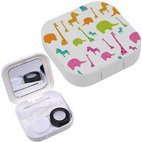Portable Contact Lens Case Box Travel Kit Mirror + Bottle + Tweezers Container Holder [ Cute African Animals ]