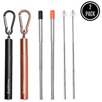 gudstraw | Reusable Metal Drinking Straw | Collapsible Retractable Telescopic Portable Stainless Steel | Silicone Tips Cleaning Brush Aluminum Case | Black and Rose Gold