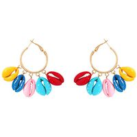 Tanwpn New Fashion Simple Geometric Round Earrings Earrings Bohemian Metal Shell Earrings for Ladies Girls Jewelry Gift (White)