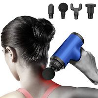 Portable Massage Device Helps Relieve Muscle Soreness and Stiffness, Massage Gun Deep Tissue Percussion, Handheld Button Quiet Electric Body Massager with 4 Massage Heads (Blue-4 Heads)