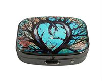 XUTAI Custom Personalized Square Stainless Steel Gun Silver Glass Travel Pill Case Vitamin Decoration Box (Heart Tree Love Birds)