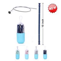 Extra Long 10" Collapsible Straws Food Grade Silicone Drinking Straws Portable Reusable Washable Straws With flexible cleaning brush and case(New Deep Blue, 1)