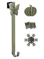 Adjustable Length Wreath Hanger with Interchangeable Icons (4 Wreath Hangers in 1) (Antique Brass-Flag/Snowflake/Butterfly/Pumpkin)