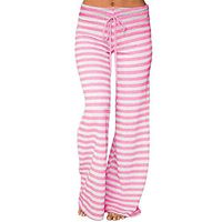 Meikosks Women's Striped Print Pants Elastic Wide Leg Trousers Drawstring High Waist Yoga Pants Pink