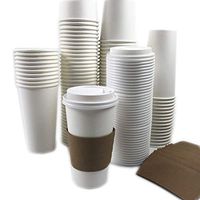 Black Cat Avenue 100 Sets 20oz Disposable Hot White Paper Cups with Lids and Sleeves For Hot Drinks Coffee Cocoa Chocolate Latte Cappuccino