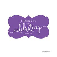 Andaz Press Fancy Frame Rectangular Label Stickers, Thank You for Celebrating with Us, Purple, 36-Pack