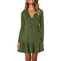 Clearance Womens Sexy V Neck Off Shoulder Dresses, Casual Long Sleeve High Bodycon Dress Party Evening Sparkly Dresses (Large, Army Green)