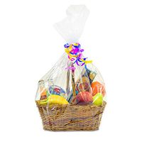 23" x 28" Easter Basket Cellophane Shrink Bag with 4 Accent Ribbon, Shrink Wrap Bags Large, Clear Cello Bags for Easter Gift Basket Decorations