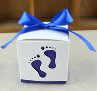 LFHT 50pcs Baby Shower Ribbon Candy Gift Boxes Party Wedding Birthday Favor Box (Deep Blue)