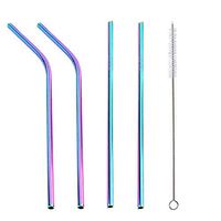 MARKING STRAWS, 4-Pack Stainless Steel Straws with 1 Cleaning Brush, Standard Size 8.5 in / 21.5 cm length (.24" / .6cm diameter) Fits 20 oz Tumbler, Reusable Metal Drinking Straws, Dishwasher Safe