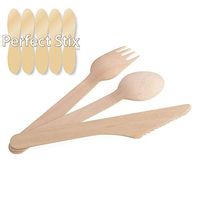 Perfect Stix Green Cutlery Kit-200ct Wooden Disposable Cutlery Kit of 100 Forks, 50 Spoons, 50 Knives, 6" Length