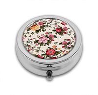 LuxSweet Pill Box,Beautiful Red Roses Pill Case for Purse Pocket Pill Organizer with 3 Compartments Silver 2.1 Inches Portable Vitamin Medicine Case Holder