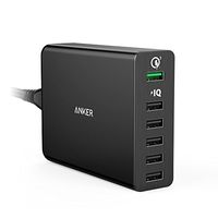 XINKSD Quick Charge 3.0 60W 6-Port USB Wall Charger, PowerPort+ 6 for Galaxy S9/S8/S7/S6/Edge/Plus, Note 5/4 and PowerIQ for iPhone XR/X/8/7/6s/Plus, iPad Pro, LG, Nexus, HTC and More Black