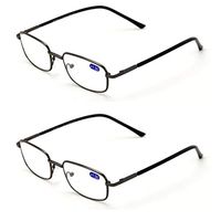 2 Pairs Rectangular Lightweight Reading Glasses - Simple Classic Slim Thin Reader (Gunmetal, 2.25)