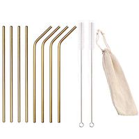 HYCOPROT 8 Set Reusable Drinking Straws Stainless Steel Metal Straws Fit for 20/30oz Tumblers (4 Straight + 4 Bent+2 Brush+1 pouch) (gold, 10.5 inch)