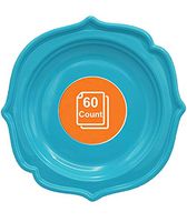 Tiger Chef 60-Count, 8-inch Turquoise Color Round Scalloped Rim Disposable Plastic Plate Set Includes 60 Plastic Salad Plates - BPA-Free