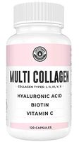 Collagen Capsules with Biotin, Hyaluronic Acid, Vitamin C | Hydrolyzed Multi Collagen Peptide Pills. Types I, II, III, V, X. Collagen for Skin, Hair, Nails and Joint Health Supplement -120 Count