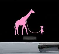 Girl Walking A Giraffe Vinyl Decal Sticker (SOFT PINK)
