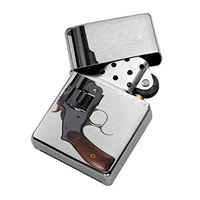 Pistol Gun Revolver - Windproof Flip-Top Refillable Silver Lighter with tin Gift Box