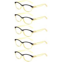 Kerecsen 5 Pairs Cat Eye Ladies Readers Vintage Fashion Portable Reading Glasses (5 Pack Yellow, 0.50)
