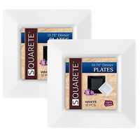 Squarete 10.75'' inch White Dinner Square Plates Hard Plastic Elegant Disposable. 10 Square Dinner Plates per Package Pack of 2…