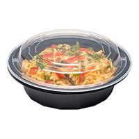 Asporto Microwavable To-Go Container - BPA Free PP Round Take Out Food Container with Clear Plastic Lid - Catering & Takeout - 16 oz - Black - Plastic - Disposable - 100ct Box - Restaurantware