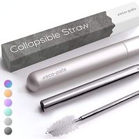 Eco-Pals | Stainless Steel Straws Drinking Reusable | Portable Straw with case | Metal Travel Straw +1 Cleaning Brush (Silver)