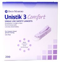 Unistik 3 Comfort Safety Lancets - Box of 200-28G with 1.88mm Penetration Depth