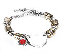 JF.JEWELRY Medical Alert ID Bracelets for Women with Stainless Steel Heart Tag Charm-Free Engraving
