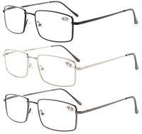 3-Pack Eyekepper Readers Rectangular Spring Temple +2.50 Reader Eyeglasses for Men Reading Large Metal Reading Glasses