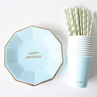 Disposable Dinner Set - 45Pc Gold Pink Blue Birthday Party Paper Plates/Cups/Napkin For Birthday Party Decoration Disposable Tableware