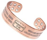Romans 8:28 Mens Magnetic Copper Bangle Cuff Bracelet Pain Relief for Arthritis and Carpal Tunnel 99% Pure Copper