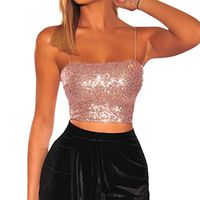 Mlide Women's Bodycon Crop Tops Sexy Strap Elastic Wild Style Off Shoulder Sequins Strapless Tank Vests,Pink M