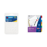 Avery Self-Adhesive Reinforcement Labels, 0.25 Inches, Round, White, Pack of 560 (6734) and Avery Big Tab Write & Erase Dividers, 8 Multicolor Tabs, 1 Set (23079) Bundle