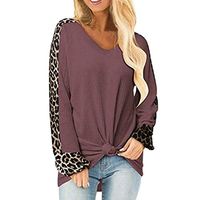 〓COOlCCI〓Womens Long Sleeve Leopard Print Patchwork Tops, Casual T Shirts Twist Knot Tunics Tops Blouses Sweatshirt Red