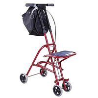 HYRL Old Man Shopping Cart Trolley, Four-Legged Cane Folding Walker Lightweight Handrail Adjustable Sitting and Folding Shopping Cart Walker