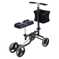 Black Economy Foldable Medical Knee Scooter Steerable Knee Walker Crutch Alternative Dual Crossbar Design
