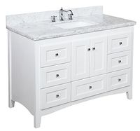 Abbey 48-inch Bathroom Vanity (Carrara/White): Includes Italian Carrara Marble Top, Shaker Style Cabinet with Soft Close Drawers & Self Closing Doors, and Rectangular Ceramic Sink