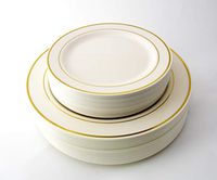 10.25in. Gold Reflective Line Design Premium Plastic Wedding Plates (40 Pack) China-Like Plastic Plates