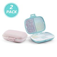 FOODAGE 2 Pack Portable Pill Organizer, 8 Compartments Pill Case for Purse, Moisture Proof Medicine Box for Travel, Small Pill Container for Vitamins Supplement and Fish Oils（Blue+Pink）