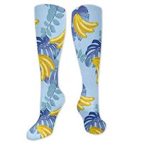Recovery&Cushioned Compression Socks (20-30 mmHg) for Men, Watercolor Summer Yellow Banana Tropical Fruit Blue Pattern Nursing Graduated Long Stockings for Flight Travel/Relieve Pain