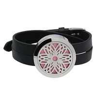 Aromatherapy Essential Oil Diffuser Leather Band Wristband Locket Unisex Flowers Bracelet