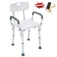 Health Line Massage Products Shower Chair Bath Seat Bench with Removable Back &Arms, Tool-Free Assembly, Adjustable Height, w/Non-Slip Feet & Bonus Loofah Back Scrubber